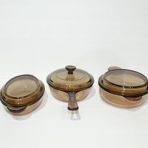 3x Visionware glass pots